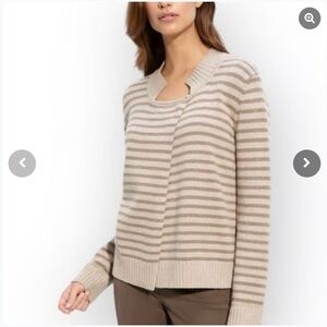 St. John Striped Cardigan, Small, Alabaster/Light Slate